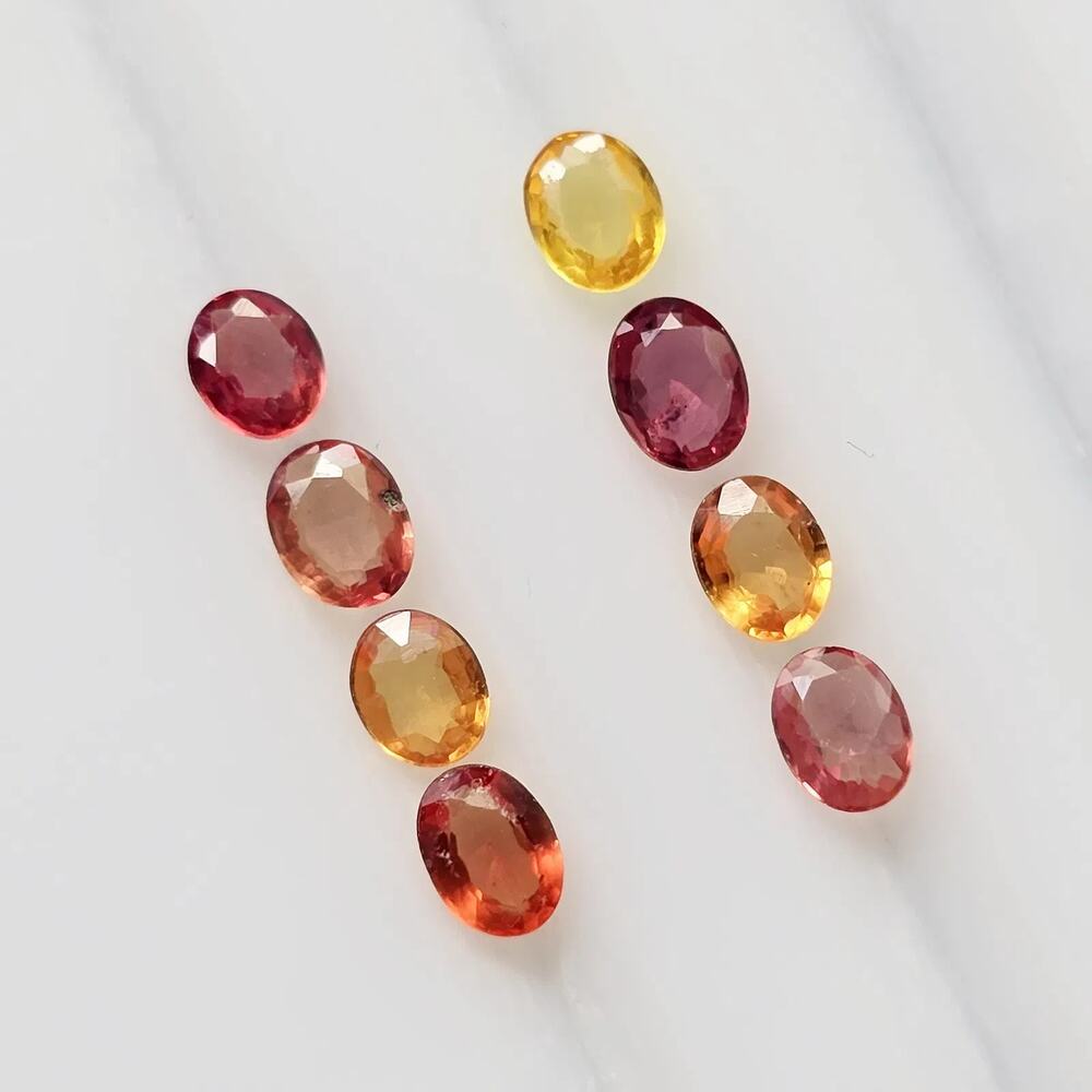1.28 Ctw Natural Fancy Sapphire Oval Set 8 Pcs 4x3mm Heated